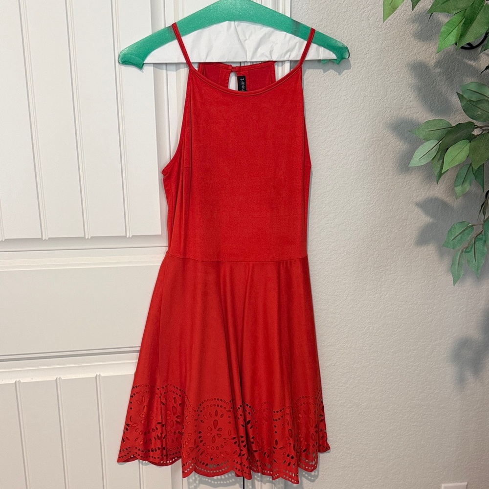 Gorgeous Dark Orange Sleeveless Suede-like Dress
